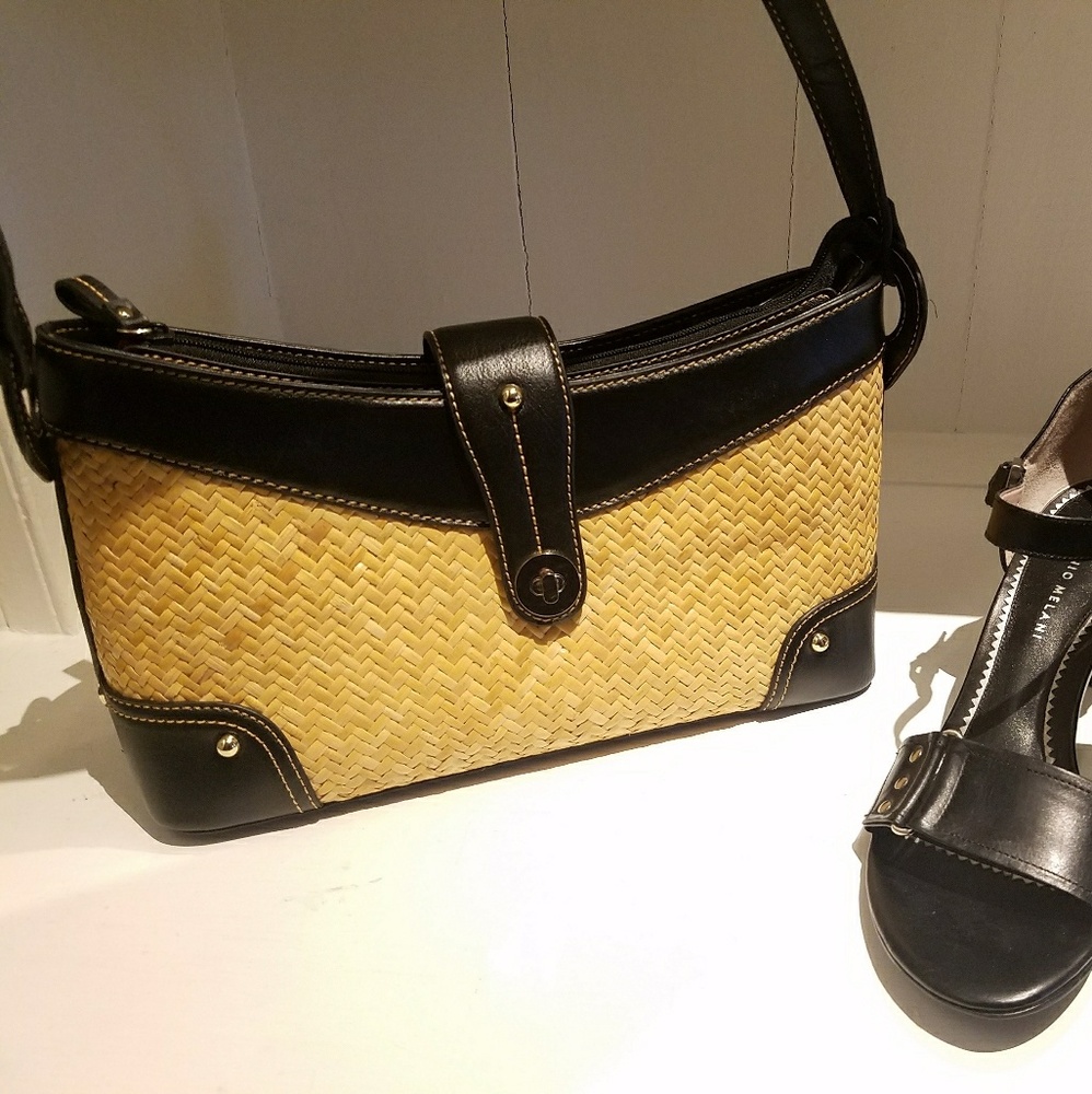 ETIENNE AIGNER STRAW AND LEATHER PURSE